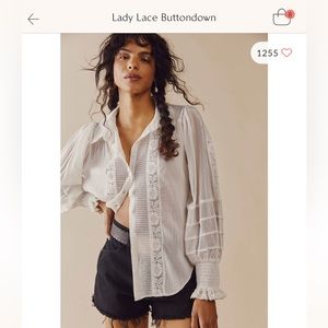 Free People Lady Lace Button Down  White Medium